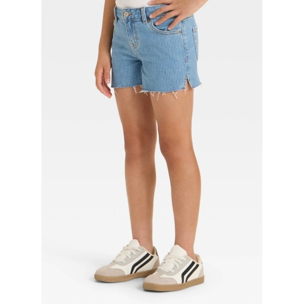 Girls' Mid-rise Cut-off striped Jean Shorts-Cat And Jack Medium Wash S 6/7